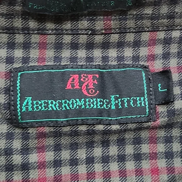 Vtg Abercrombie and Fitch men's long sleeve flannel plaid shirt lrg elbow patch - Picture 3 of 12